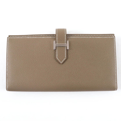 Hermes Bearn Souffle Etoupe Silver Leather Wallet