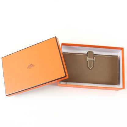 Hermes Bearn Souffle Etoupe Silver Leather Wallet — view 2