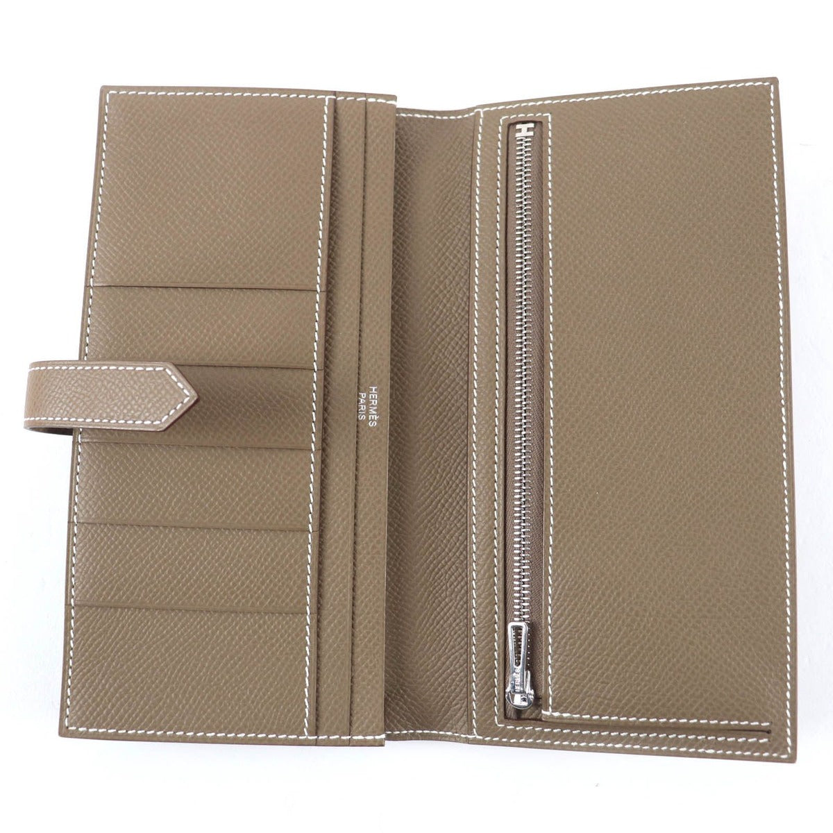 Hermes Bearn Souffle Etoupe Silver Leather Wallet — view 6