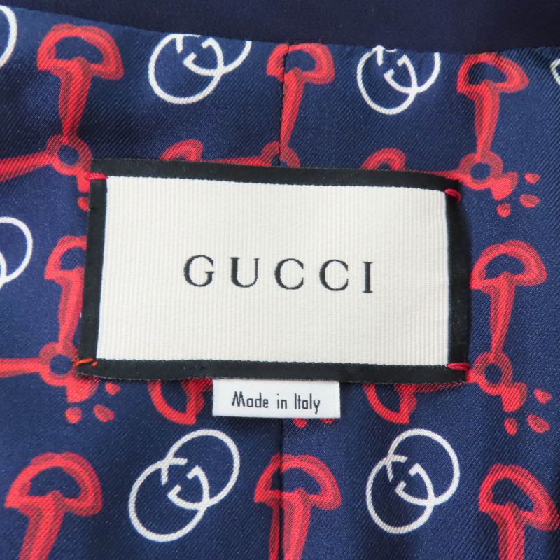 Gucci 610946 Interlocking G-pin Charm Lined Logo Pattern Tailored Jacket Navy