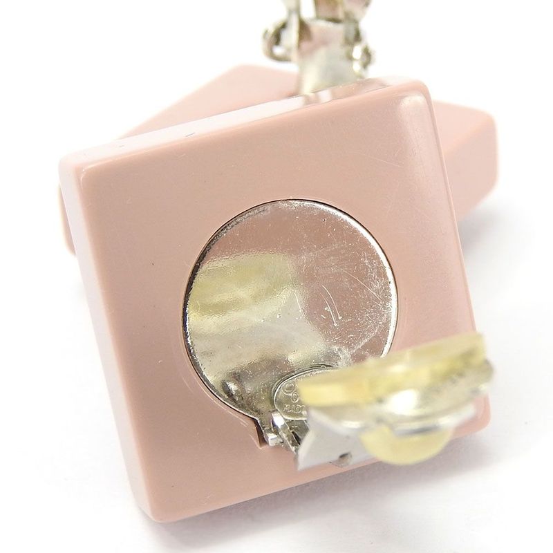 Chanel Earring Square Coco Mark Heart Rhinestone Pink Silver Plated 04A