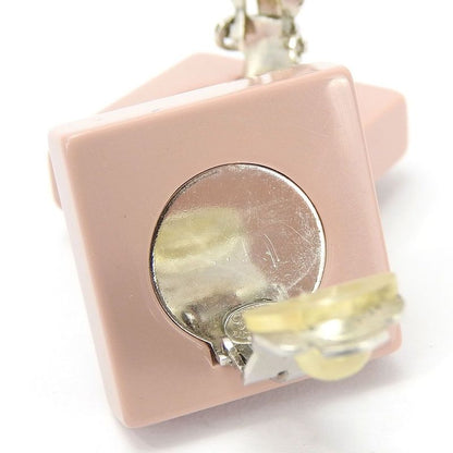 Chanel Earring Square Coco Mark Heart Rhinestone Pink Silver Plated 04A
