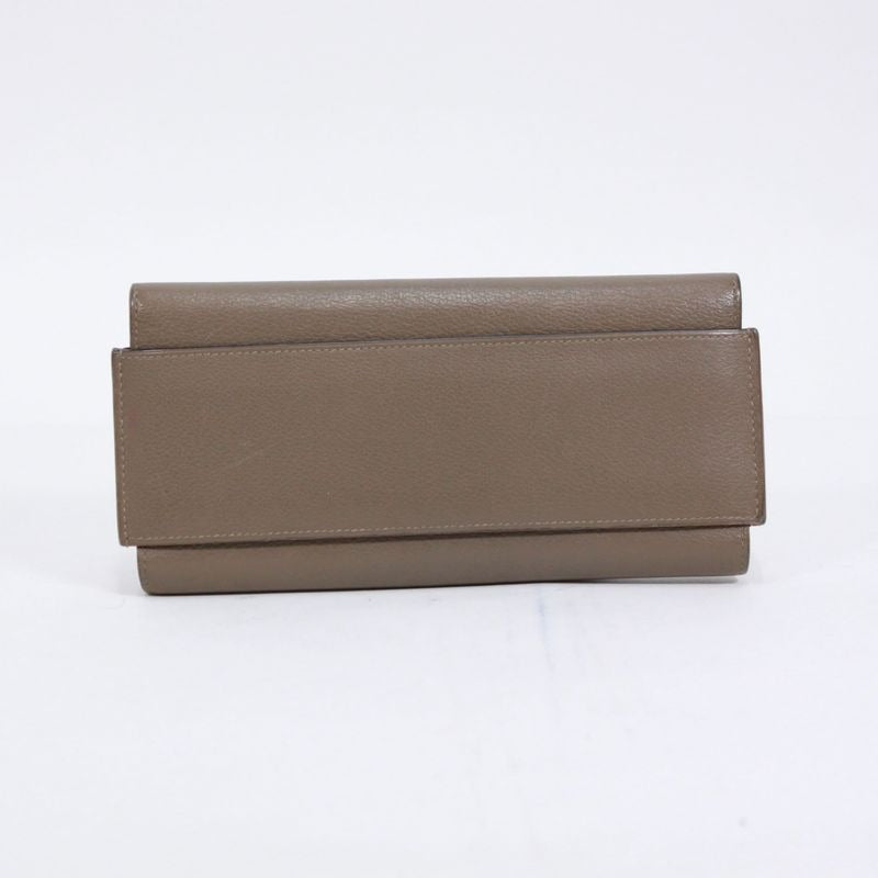 Hermes Passant Long Origan Leather Brown Wallet Silver