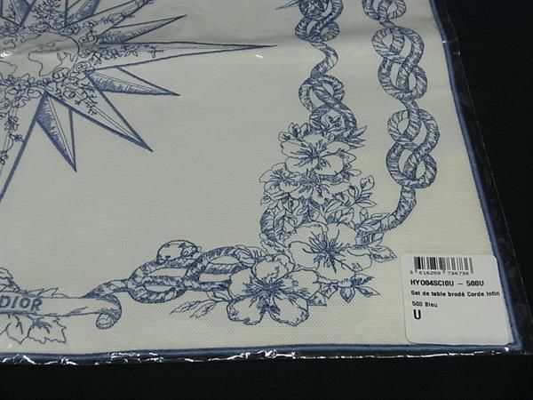 Christian Dior Rêve D'infini Linen Tablecloth Tableware Ivory And Blue Bi9424
