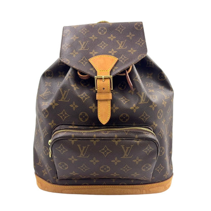 Louis Vuitton Montsouris GM Monogram Leather Brown Light Beige Backpack Gold
