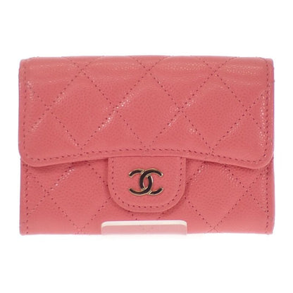 Chanel Classic Flap Card Case Coin Caviar Leather Pink CC Logo Gold Handbag