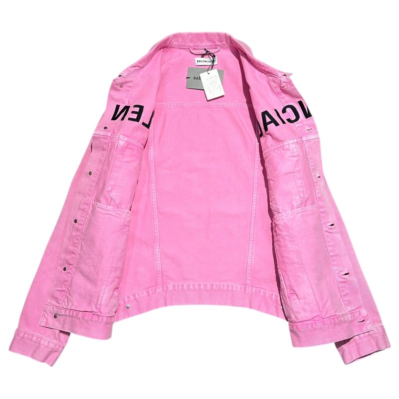 Balenciaga 21ss Front Logo Dyed Pink Denim Jacket 594386 Tew37 32 Pink X Black