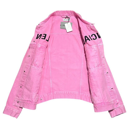 Balenciaga 21ss Front Logo Dyed Pink Denim Jacket 594386 Tew37 32 Pink X Black