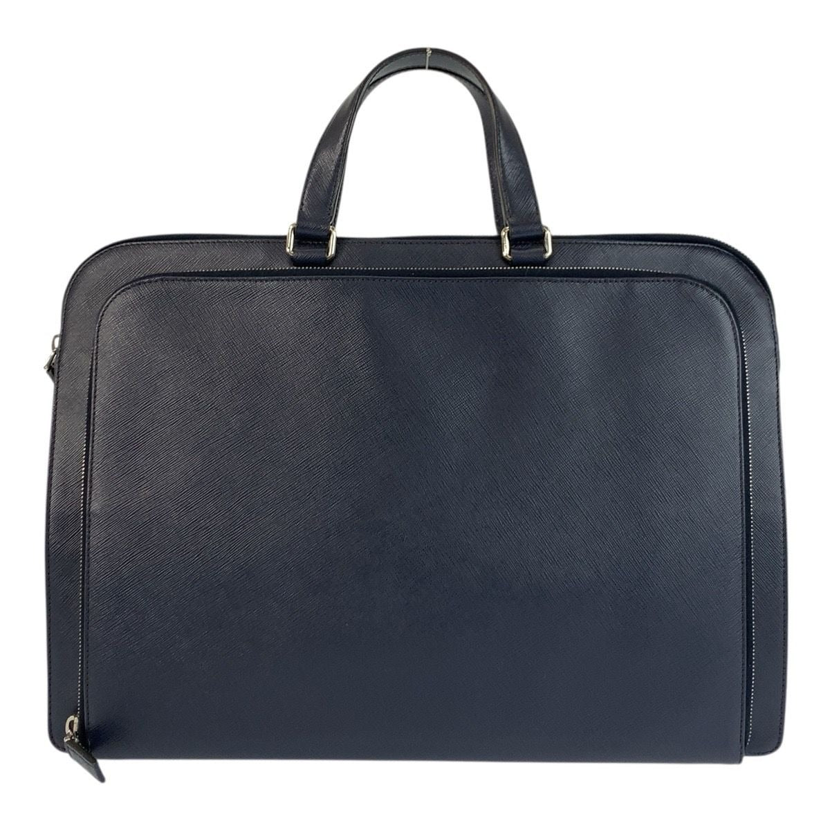Prada Saffiano Navy Silver Leather Business Briefcase Handbag