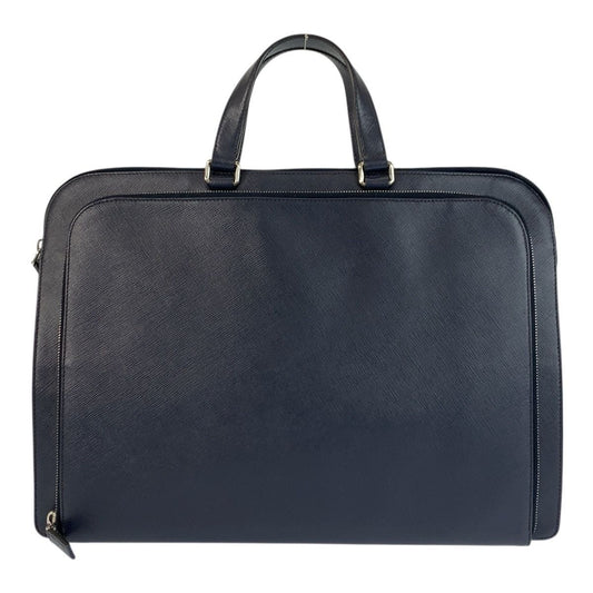 Prada Saffiano Navy Silver Leather Business Briefcase Handbag