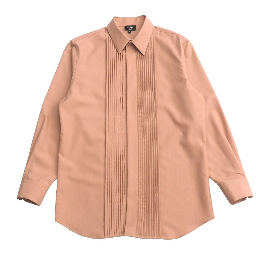 Fendi Long Sleeve Shirt 39 Pleated Buzzam Brown