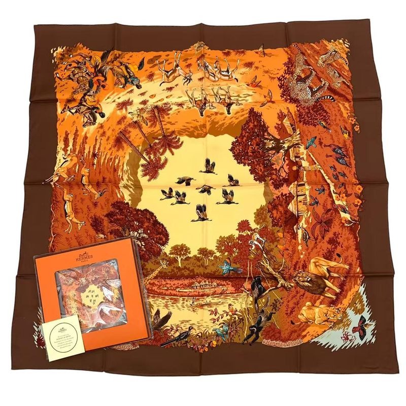 Hermes Scarf 100% Silk Carre 90 Africa Brown Box