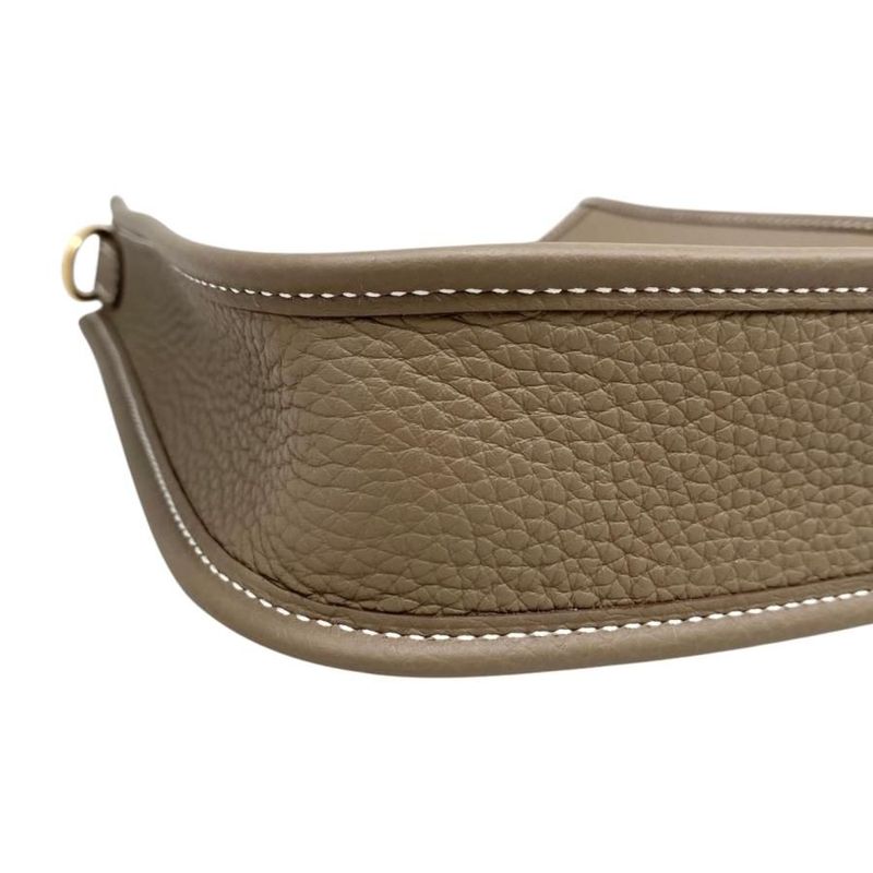 Hermes Shoulder Bag Evelyn TPM W Engraved Taurillon Clemence Etoupe Blue Indigo