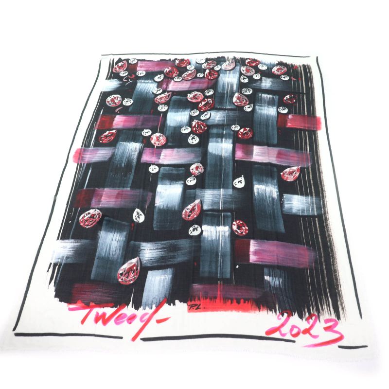 CHANEL 100% Cashmere Tweed 2023 Fringed All Over Large Scarf Shawl Multi With