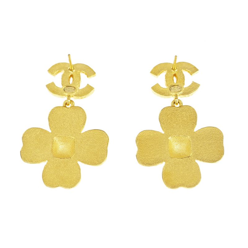 Chanel Flower Motif Earrings Pair Abc244 Pink Black Gold Color Accessori
