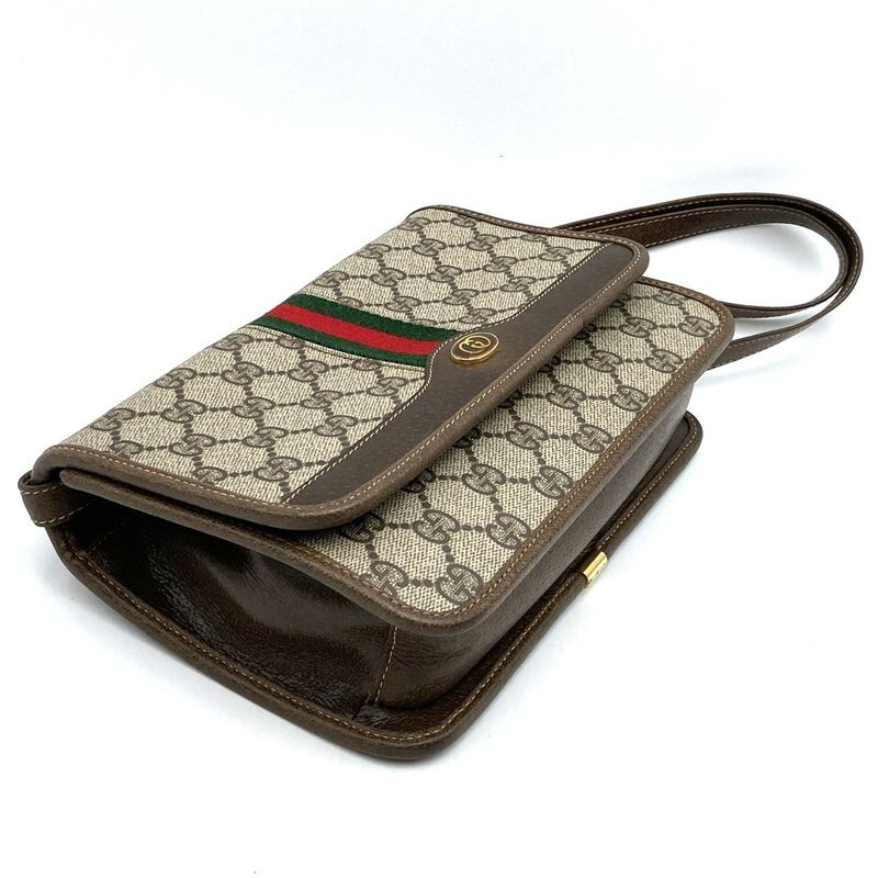 Gucci 66 02 014 Shoulder Bag Brown Sherry Line GG Supreme Canvas PVC Leather