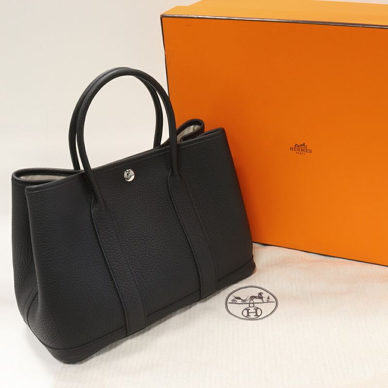Hermes Tote Handbag Garden Party 30 TPM Negonda Black Silver Hardware