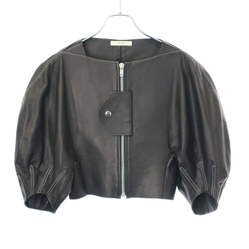 Celine by Phoebe Philo 16 SS Puff Sleeve Leather Biker Jacket 2 5 R58 6987 Black