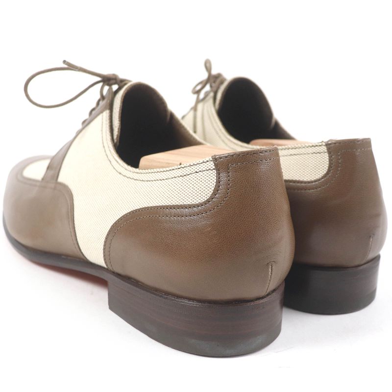 Hermes Wingtip Lace-up Canvas Leather Dress Shoes Brown 40.5 Made In France