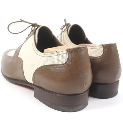 Hermes Wingtip Lace-up Canvas Leather Dress Shoes Brown 40.5 Made In France