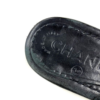 Chanel Camellia Strap Leather Sandals Black