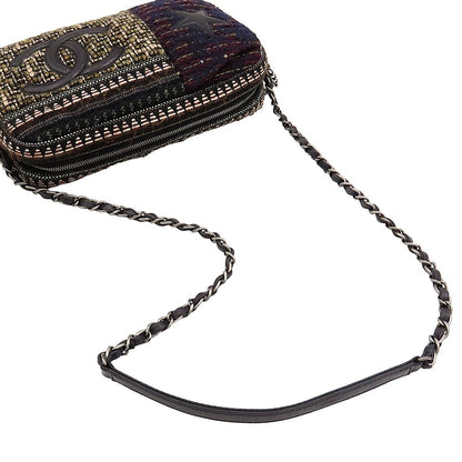 Chanel Chain Shoulder Bag Star CC Logo Brown Black Multicolor Silver Tweed — view 4