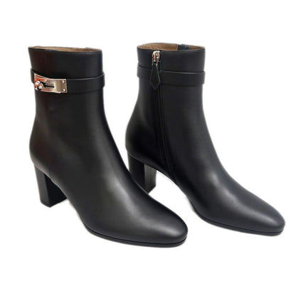 Hermes Short Boots Saint-germain Black 38 1 2 Leather Silver Hardware — view 2