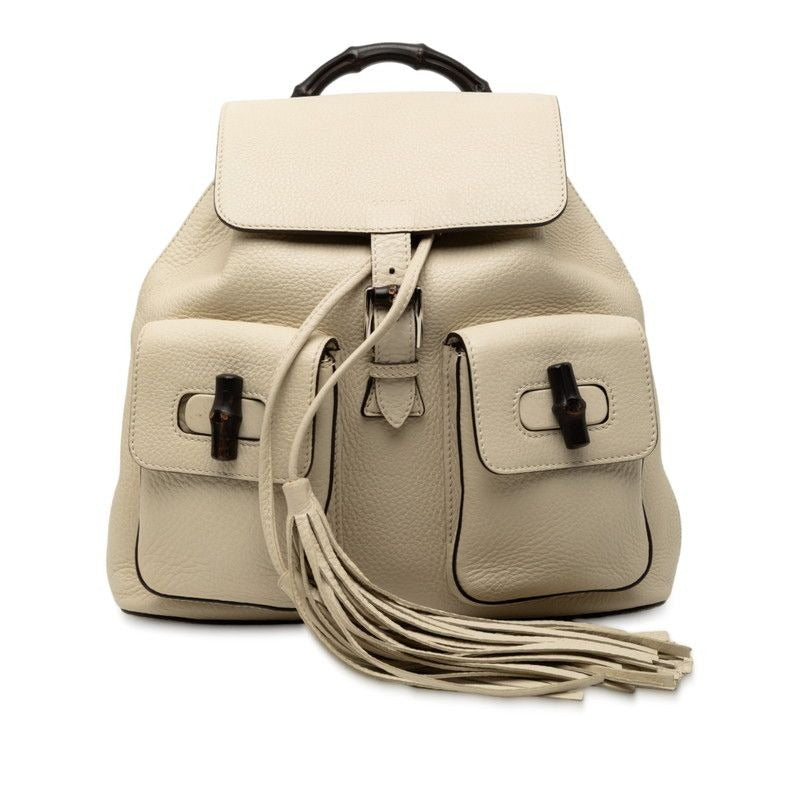 Gucci Bamboo Rucksack Backpack White Ivory Leather