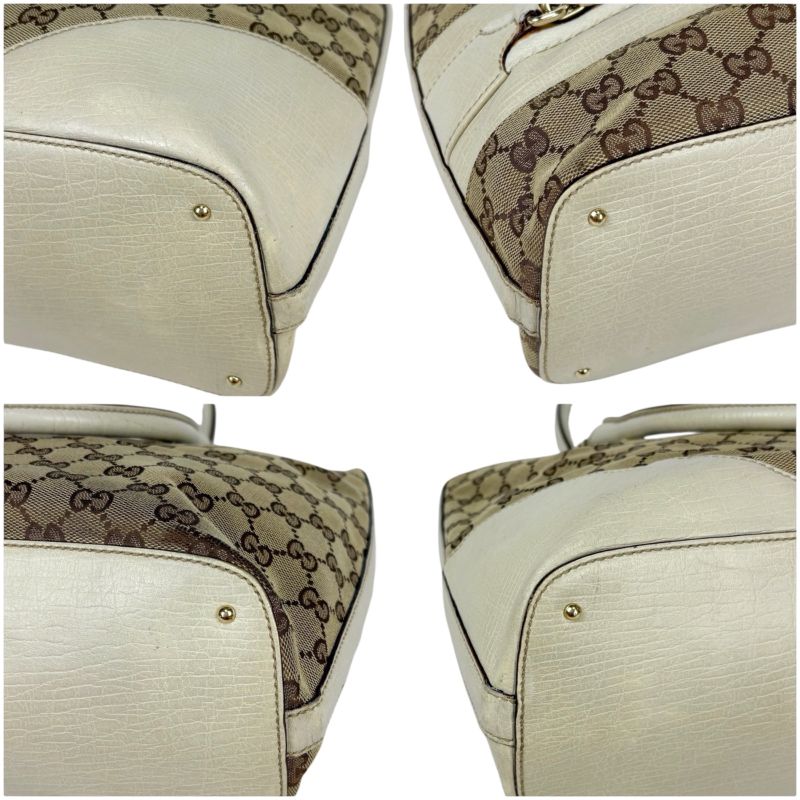 Gucci Hustler Bit Tote Bag GG Canvas Leather Brown White Horsebit Hardware