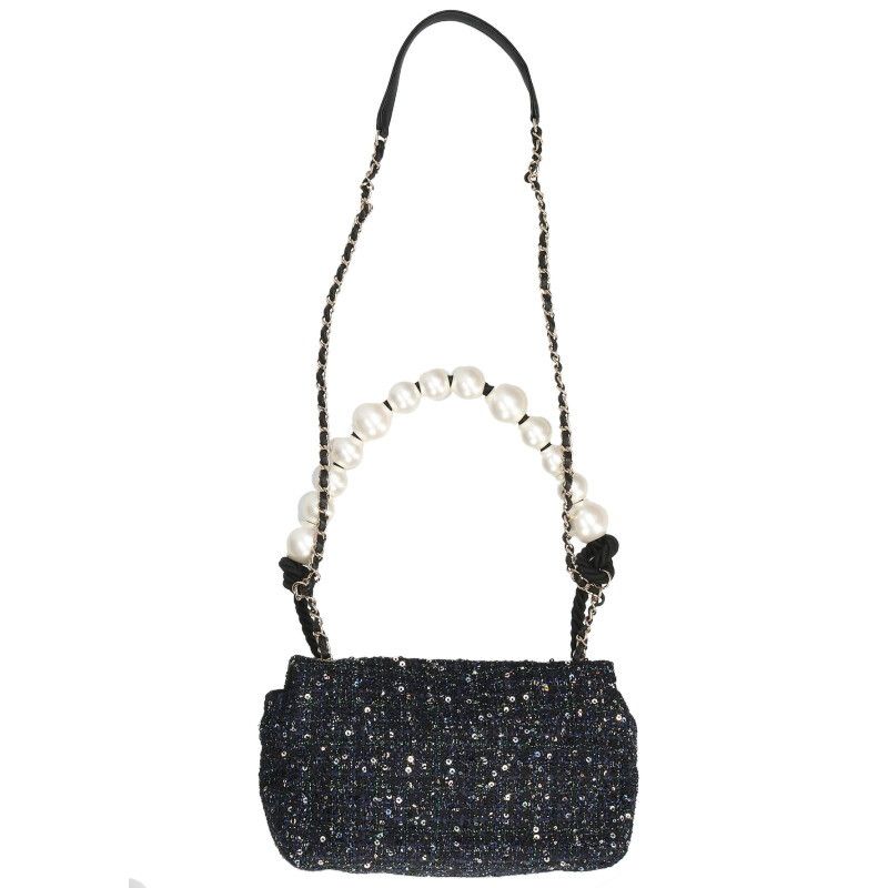 Chanel Faux Pearl Sequined Tweed Shoulder Bag Women's