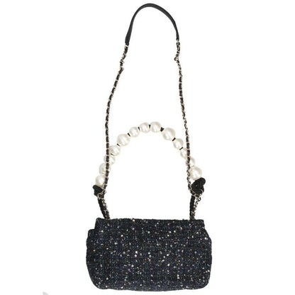 Chanel Faux Pearl Sequined Tweed Shoulder Bag Women's