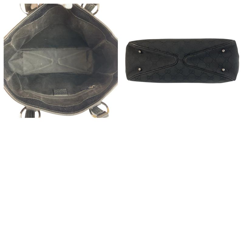 Gucci Black Silver Hardware GG Canvas/leather 113019 Tote Bag Shoulder Bag