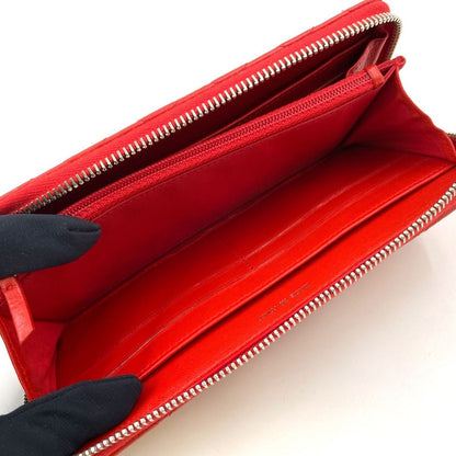 Chanel CC Logo Quilted Zip Around Lambskin Red Wallet Silver — view 11