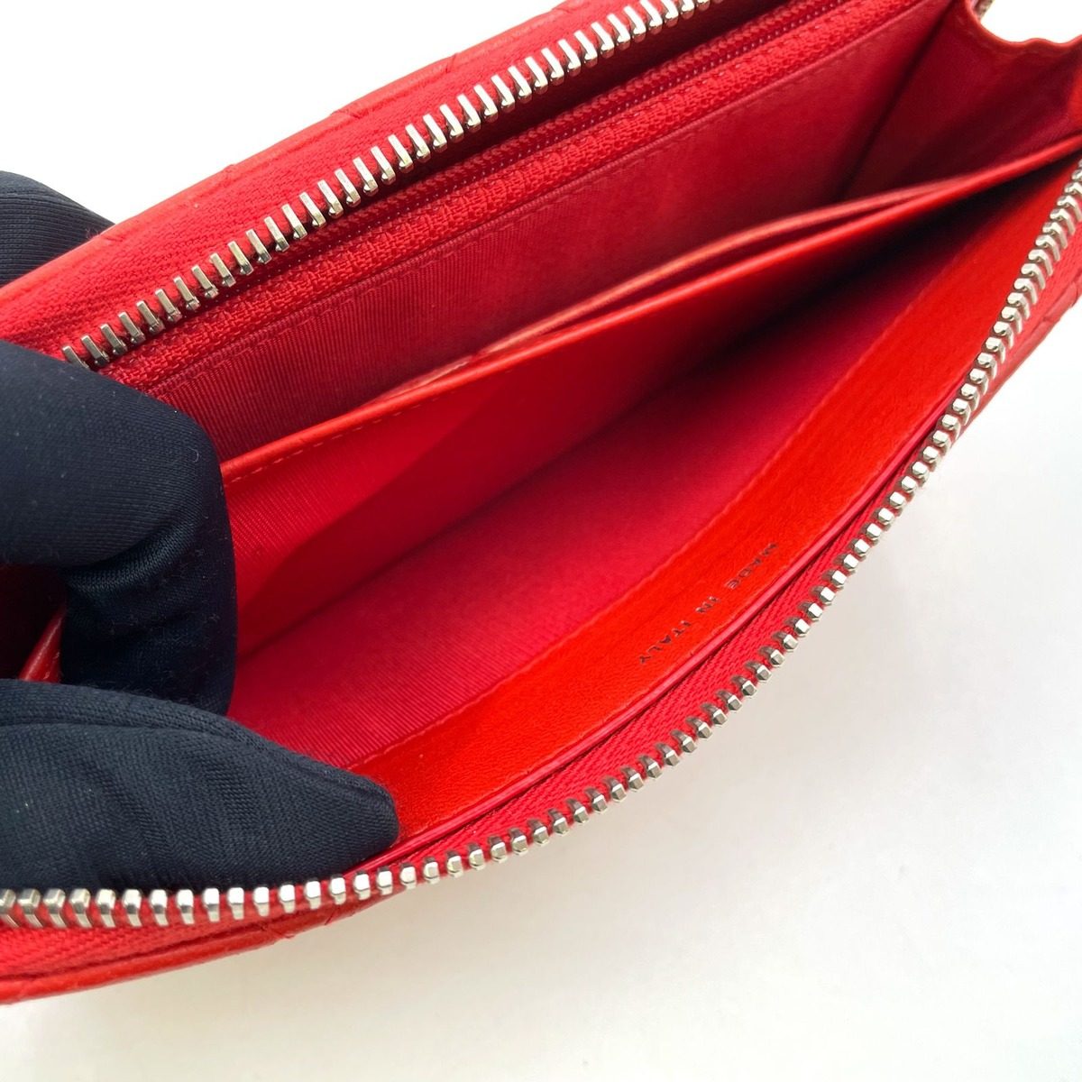 Chanel CC Logo Quilted Zip Around Lambskin Red Wallet Silver — view 12