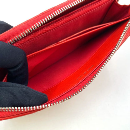 Chanel CC Logo Quilted Zip Around Lambskin Red Wallet Silver — view 12