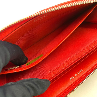 Chanel CC Logo Quilted Zip Around Lambskin Red Wallet Silver — view 13