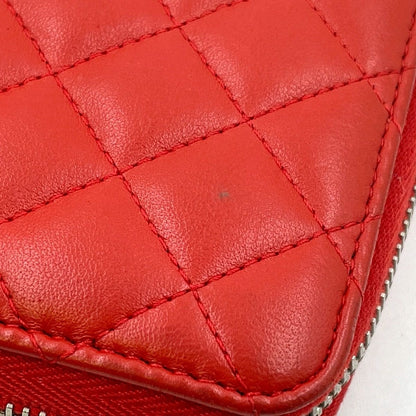 Chanel CC Logo Quilted Zip Around Lambskin Red Wallet Silver — view 7