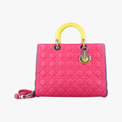 Christian Diorchristian Dior Lady Dior Rose Red And Yellow And Blue Lambskin
