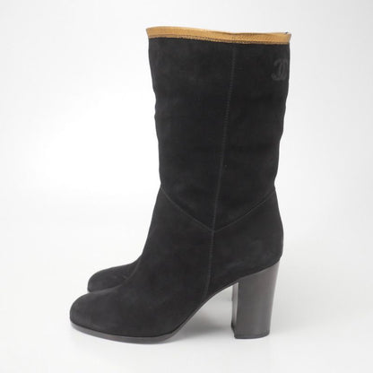 Chanel Boots Size 37C Middle Boots CC Logo Coco Mark Shoes Made In Italy