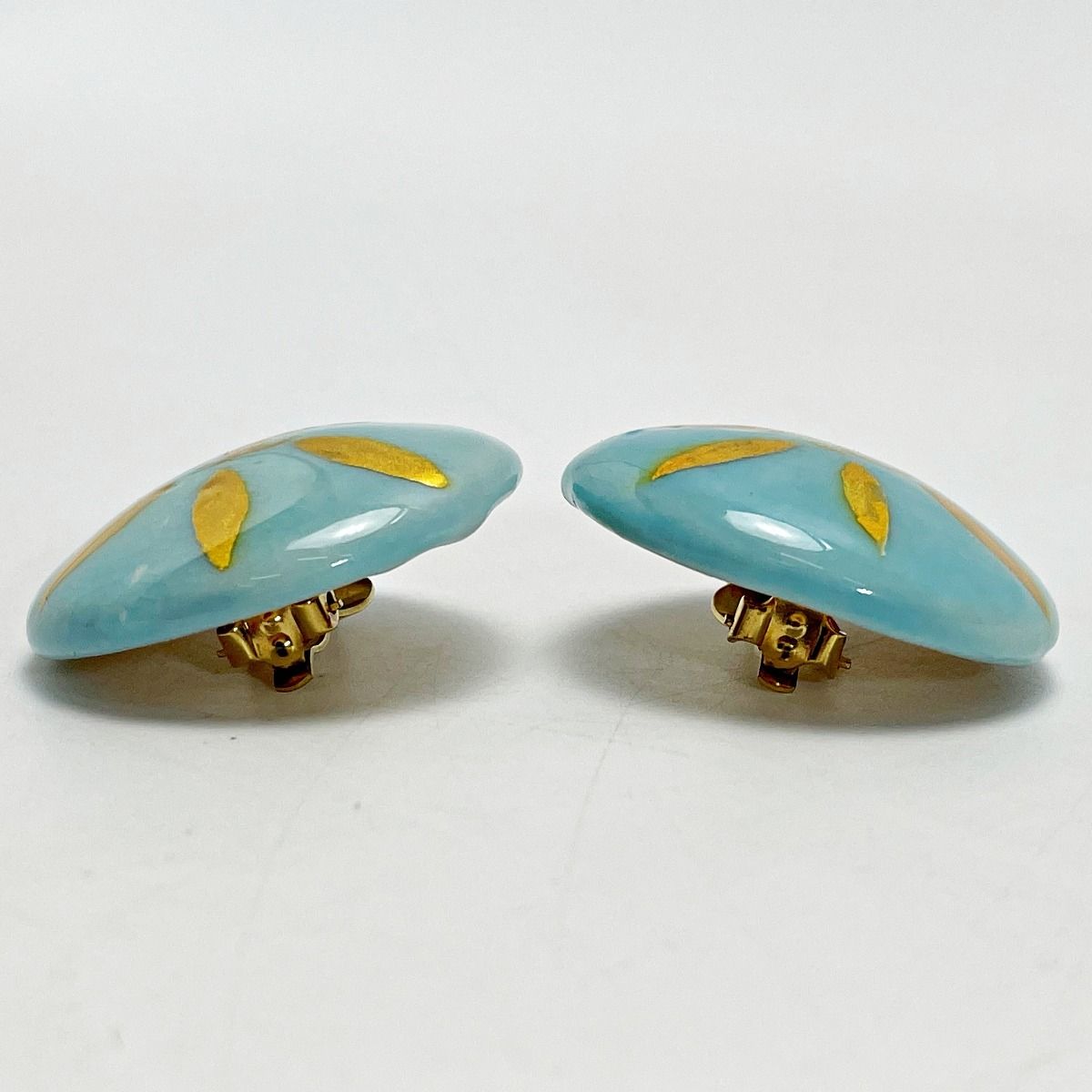 Chanel Coco Mark Light Blue Earring Pottery GP Vintage Ladies Accessories