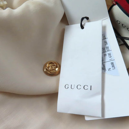 Gucci 19SS 551562 Webline V-neck Tweed Long Dress With GG Buttons Off-white 36