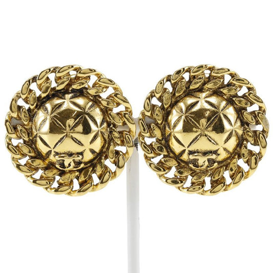 Chanel Coco Mark Matelasse Vintage Gold Plated Ladies 23g Earrings