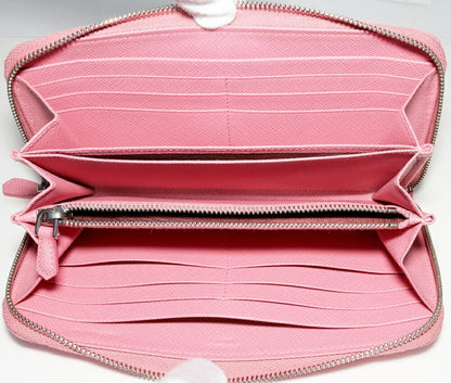 Prada Round Zipper Long Wallet With Coin Purse In Saffiano Metal Calf Petalo In