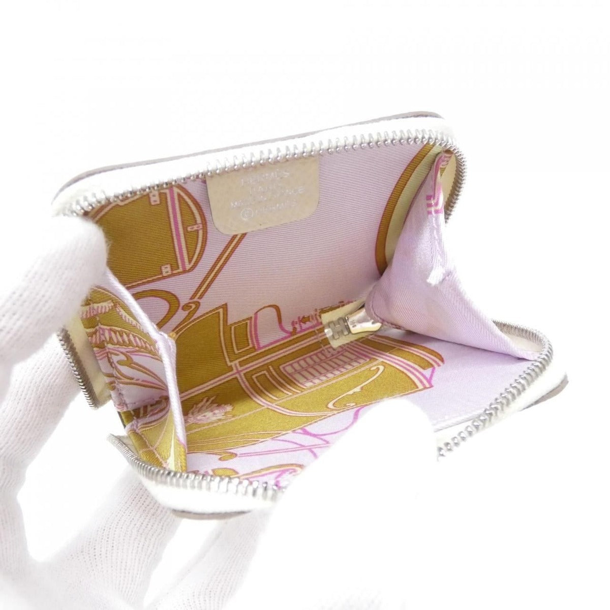 Hermes Ex Libris Silk in Porte Monnaie Coin Case Craie — view 4
