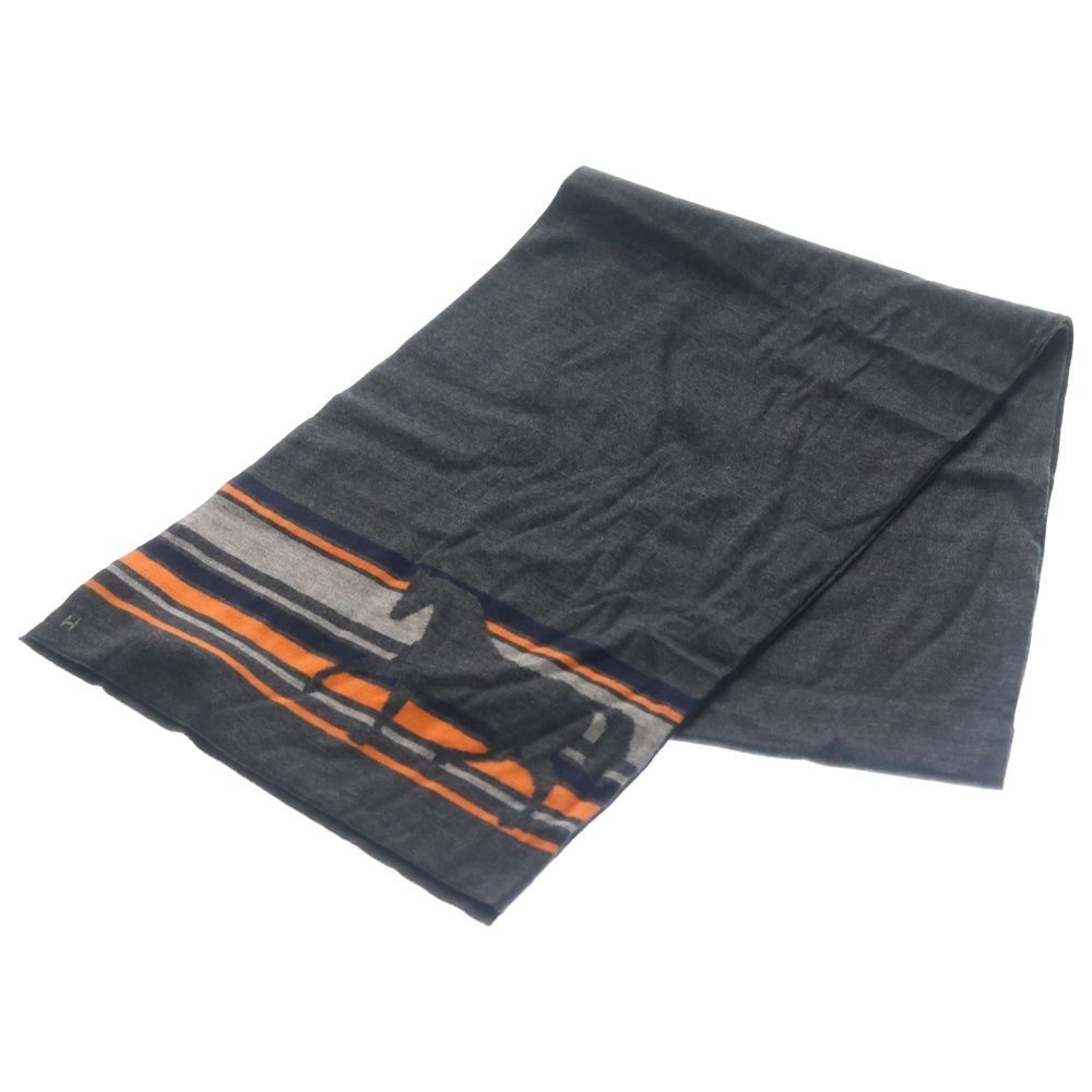 Hermes Shawl Horse Logo Black Cashmere Silk Scarf