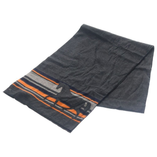 Hermes Shawl Horse Logo Black Cashmere Silk Scarf