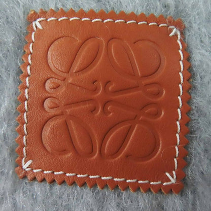 LOEWE Mohair Wool Anagram Leather Patch Fringed Scarf Light Gray Made In Spain