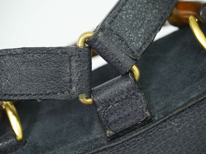 Authentic Gucci Bamboo Backpack Sac Backpack Suede Leather Navy Bamboo Bag