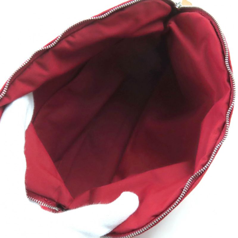 Hermes Bolide Pouch MM 100% Cotton Rouge H Logo Embroidery Leather ZIP Pouch