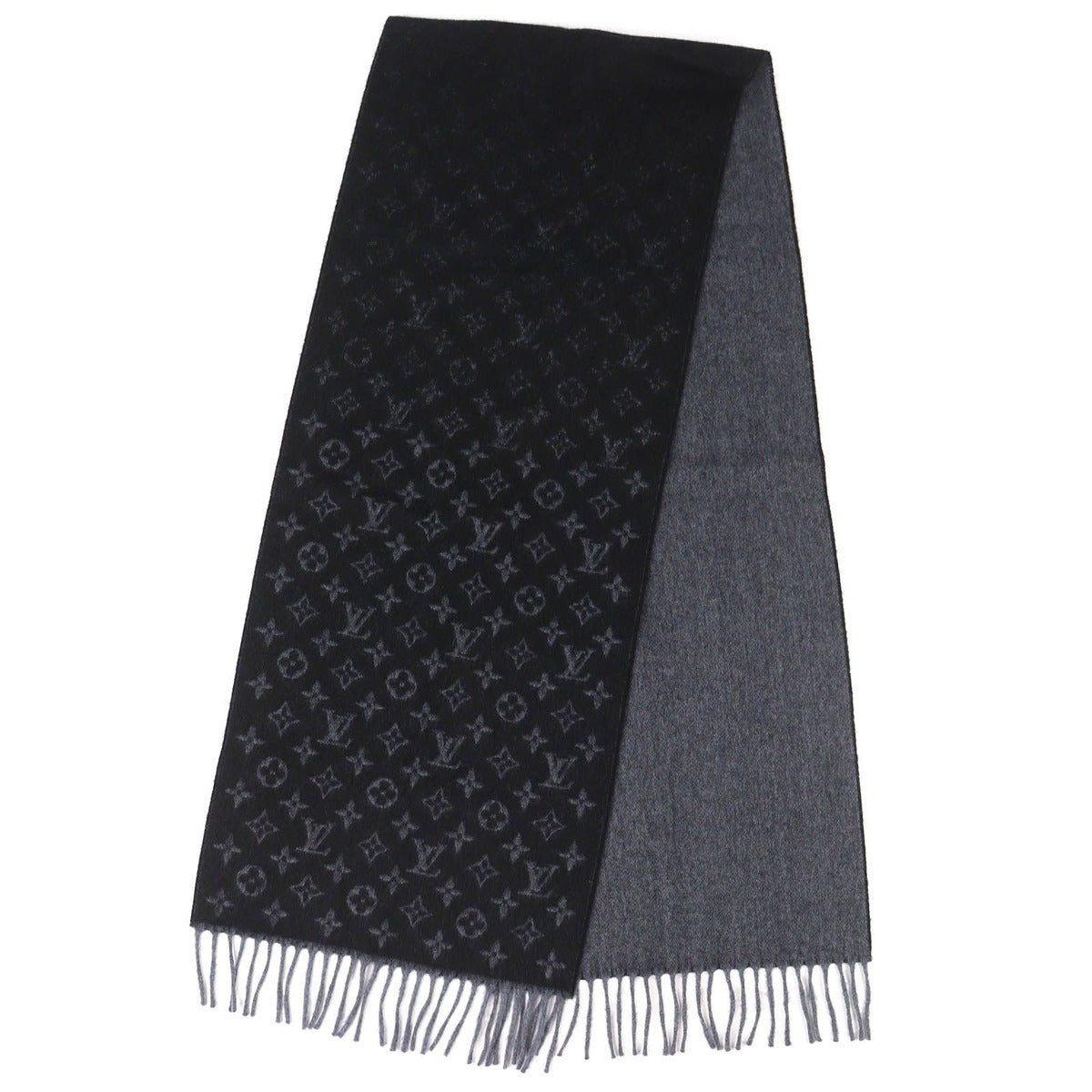 Louis Vuitton Echarpe Monogram Gradient Cashmere Wool Scarf Noir Black — view 2